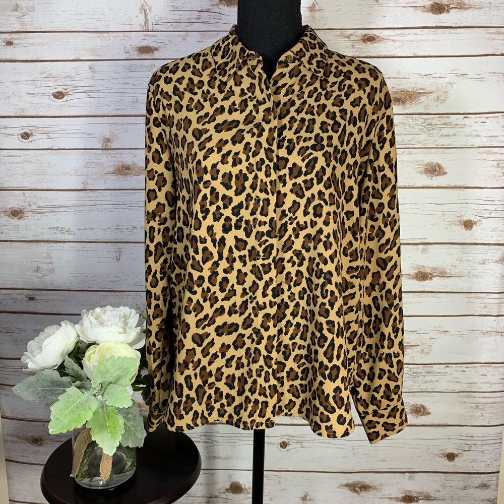 Liz Claiborne Leopard Print Button Down Blouse